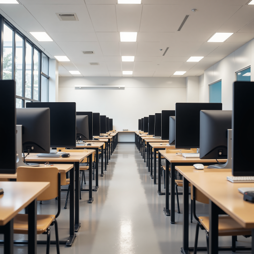 教育行业客户案例，教室内部，学生上课，现代教学设备